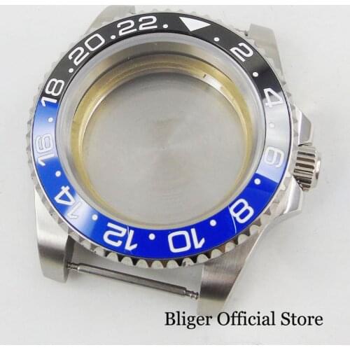 BLIGER Solid 40mm Mental 40mm Watch Case With Blue Black Ceremic Bezel Fit for MIYOTA Automatic Movement