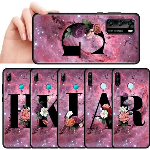 Letter A B Flowers Pink Soft Phone Case for Huawei P30 Lite P Smart Z P40 Pro Y6 Y7 2019 P20 Honor 20 8X 9X Black Silicone Cover