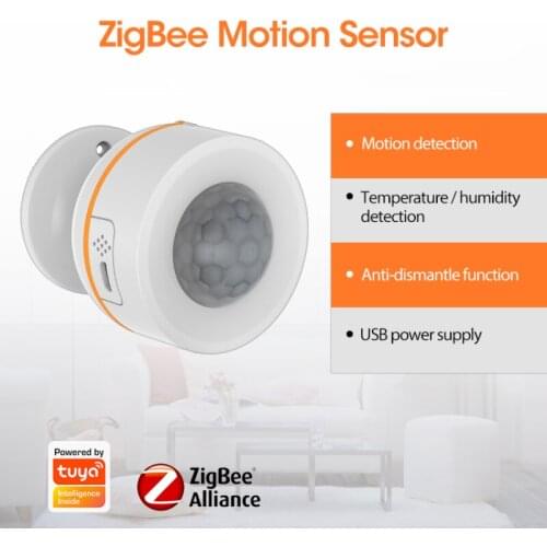 Tuya ZigBee Human Body Sensor Powered PIR Motion Sensor Built-in Temperature Humidity Sensor Wireless Passive Infrared Detector