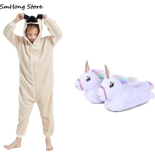 Full Sleeve Flannel Childrens Anime Cartoon Pajamas Pyjamas Kids One Piece Hooded Jumpsuits Unicornio Pijamas