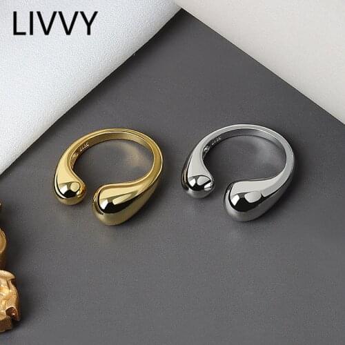 LIVVY Silver Color Jewelry Double Ball Beads Opening Rings For Women Couple 2021 Trend Fashion Jewelry Gift