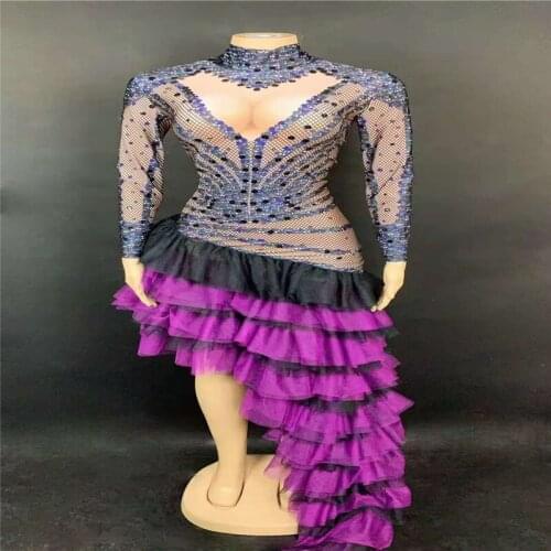 H144 Jumpsuit Trailing Dress Feathers Pearls See-Through Long Sleeves Sexy Singer Dancer Elastic Stretched Diamond Tight Show Dj