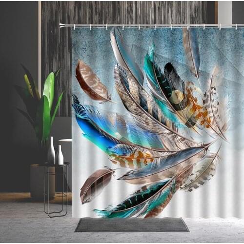 Colorful Bird Feather Shower Curtain Animal Peacocks-Feathers Mandala Flowers Butterfly Pattern Bathroom Accessories With Hooks