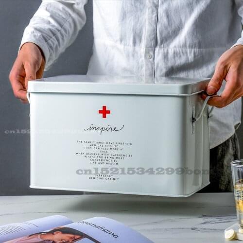 Metal Household First Aid Kit Outdoor Camping Medical Box Portable Medical Supplies Toolbox Medicine Storage Box Outpatient Box