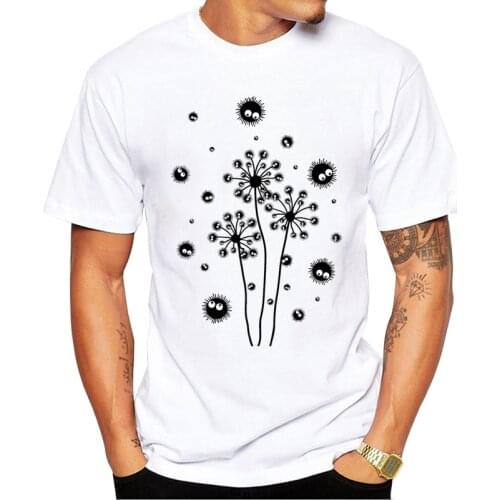 TEEHUB Fashion Dandylion Flight Men T-Shirt Black Dot Printed Tops Funny Design Tshirts Short Sleeve t shirts Essential Tee