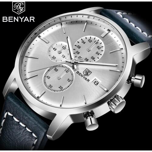 2021 New BENYAR Top Brand Luxury Mens Quartz Watch Automatic Date Watch Waterproof Chronograph Relogio Masculino Mens Clock