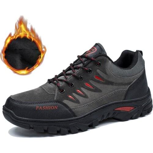 Classics Style Men Hiking Shoes Fur Lace up Snow Sport Shoes Cushioning Sole Mountain Shoes for Male Trekking Shoes