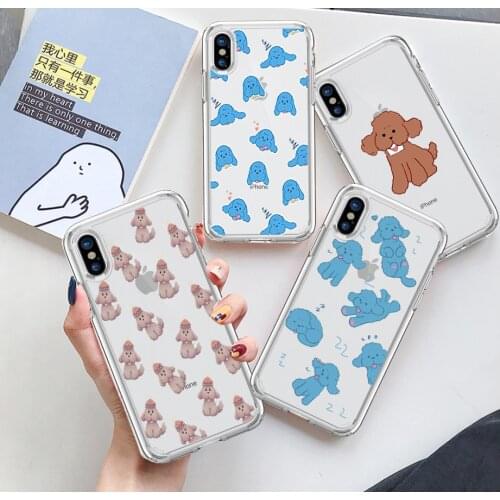 Cute puppy dog clear mobile phone case For iPhone 11 12 Pro XS MAX XR X 7 8 6Plus SE 2021 Candy Soft Silicone Phone Cover Bag