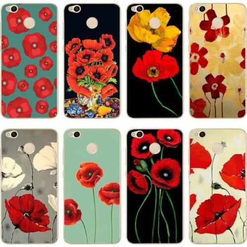 Red Poppies On Cover Soft Silicone TPU Phone Case For redmi4A 4X 5 5a 5Plus note4 4X 5 for xiaomi4 5 5X 6 6X 8 note3 miX2S