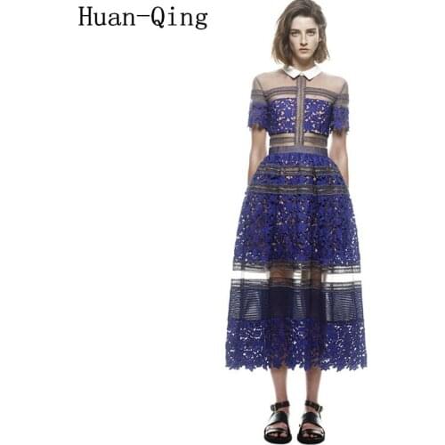 New Self Portrait Summer Long Dress Runway Women Sexy Lace Embroidery Hollow Out Tunic Party Dress Patchwork Mesh Dress Vestidos