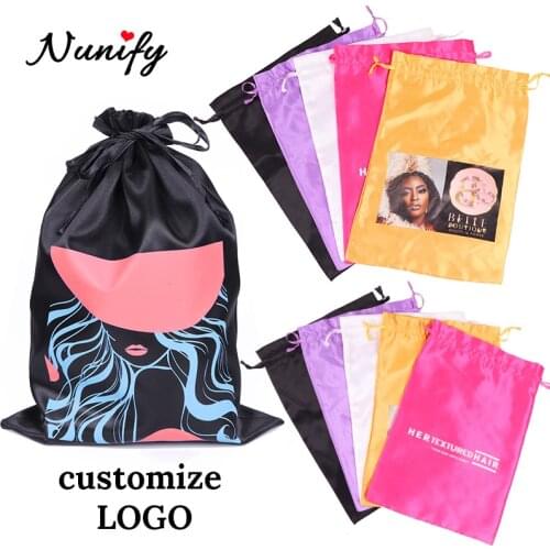 Nunify Hair Storage And Carrying Bags Customized Logo 25*35Cm Big Satin Bags For Hair Extensions Hairpieces 50Pcs Wig Gift Bag