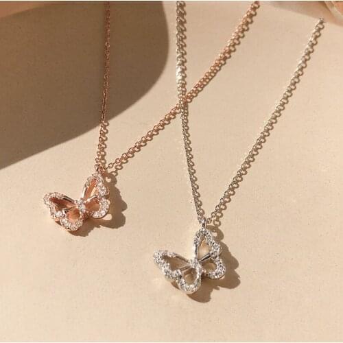 925 Sterling Silver Hollow butterfly Necklace for Women Light Luxury Zircon Clavicle Chain Jewelry Gifts