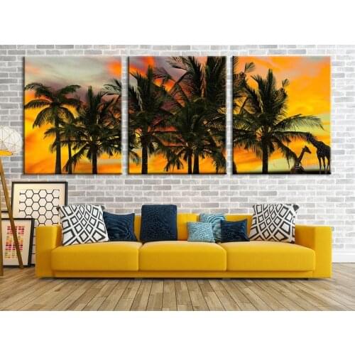 Palm-tree African Giraffe Hunting Oil Painting On Canvas Engraving Interior Art Decoration