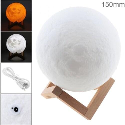 15CM Rechargeable 3D Print Moon Lamp with 2 Color Change Touch Switch Support Long Press The Switch to Adjust The Brightness