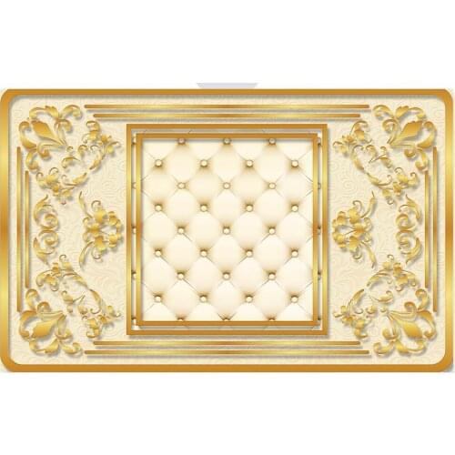 Custom Murals 3D ceilings Luxury golden European pattern border soft package ceiling mural