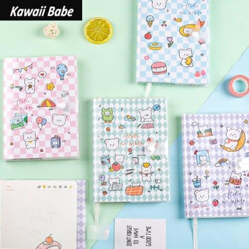 Portable Cute NoteBook For School Children Water-Proof Rubber Cover Stationery Supply Button Handbook DIY Painting Recording