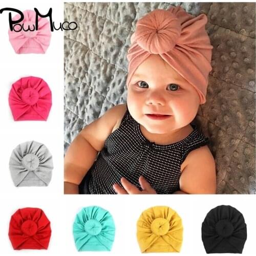 Powmuco Fashion Handmade Donut Newborn Hats Solid Color Round Ball Baby Girls Caps Infant Turban Kids Accessories Birthday Gifts