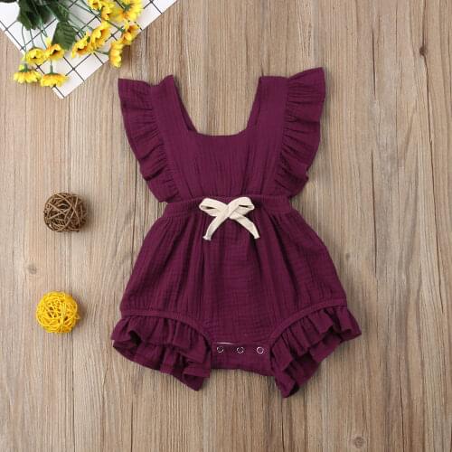 Pudcoco Newborn Baby Girl Clothes Summer Solid Color Ruffle Bowknot Romper Jumpsuit One-Piece Outfits Sunsuit Clothes 0-24M
