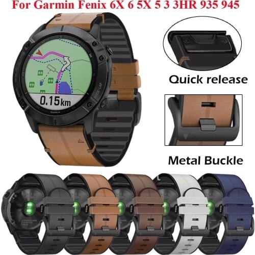 22 26mm Quickfit Watch Strap For Garmin Fenix 6 6X Pro 5X 5 Plus 3HR 935 945 S60 Genuine Leather Silicone Smart Watch Wristband