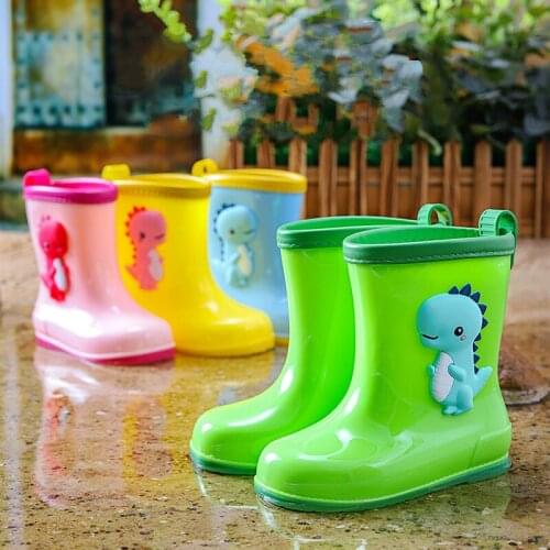 Rain Boots Kids Cartoons Cute 3d Dinosaur Childrens Four Seasons Rain Boots For Kids PVC Waterproof Non-slip Baby Water Shoes