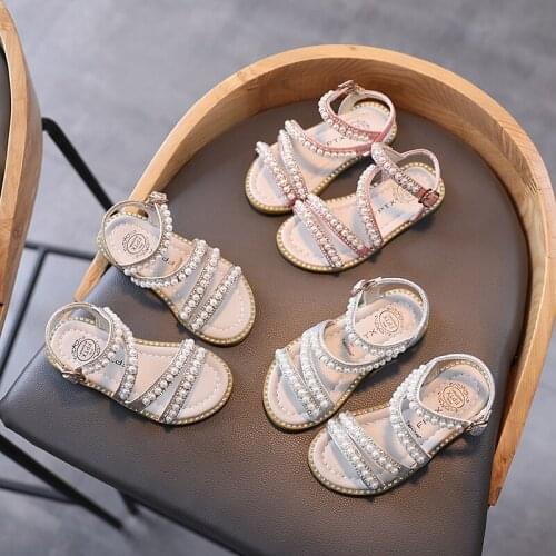 CAPSELLA KIDS Shoes for Girls Sandals Children Dance Shoes Girls Beach Shoes Beading Roman Flip Flops Girls Princess Dress Shoes