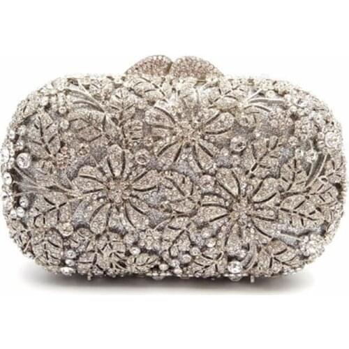 Silver Rhinestones wallet Hollow Out Women Crystal Evening Bags Flower Party Dinner Metal Clutches Bridal Clutch Wedding Purse