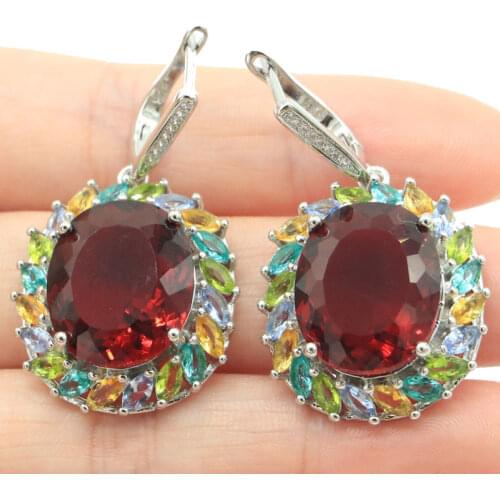 55x38mm Hot Sell Big Star 14.6g Created London Blue Topaz Pink Kunzite White CZ Wedding Women 925 Sterling Silver Earrings