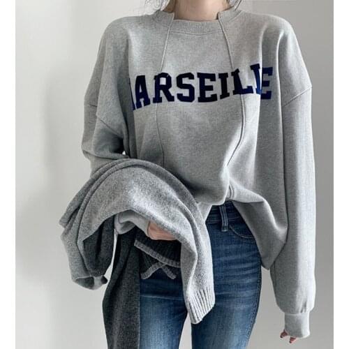 2021 New Women Sweatshirts Letter Printed Long Sleeves O-Neck Chic Lady Fashion Casual Loose Woman Pullover Hoodie Tops