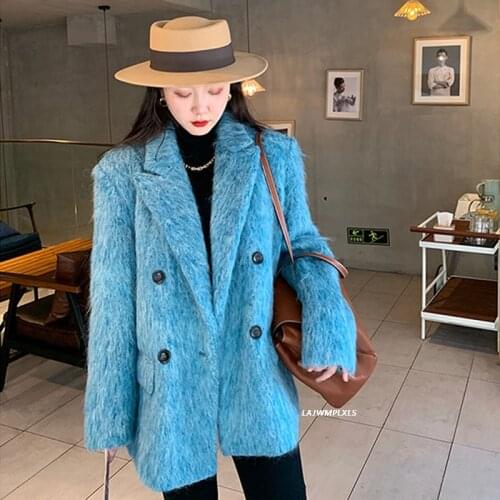 High Quality Women Elegant Blue Blazers 2021 New Fashion Ladies Vintage Loose Jackets Casual Female Streetwear Suits XZ89