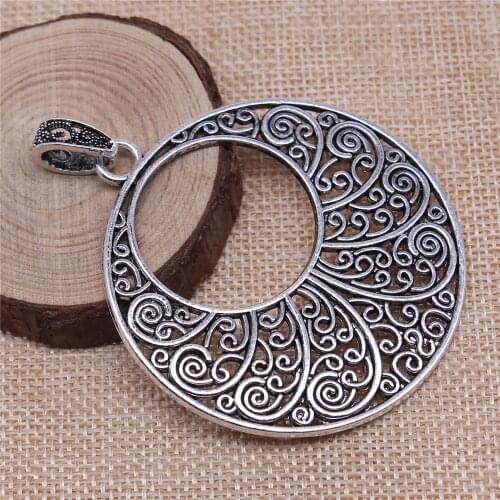 WYSIWYG 1pcs 60x60mm Antique Silver Color Hollow Flower Crescent Charms Pendant For Jewelry Making DIY Jewelry Findings