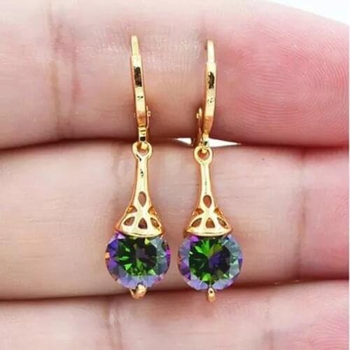 Fine Jewelry With Round Dazzling Zircon Geometry Golden Drop Earrings Womens Fashion Party Accessories Best Statement Gift