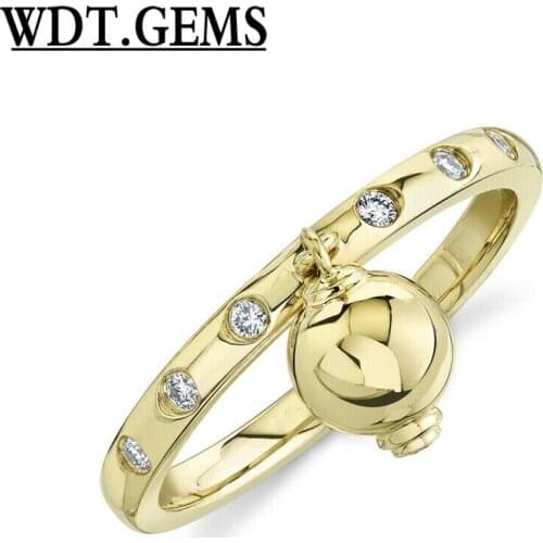 10K Rose Gold Diamond Dangle Ball Ring Womens Statement Right Hand Cocktail