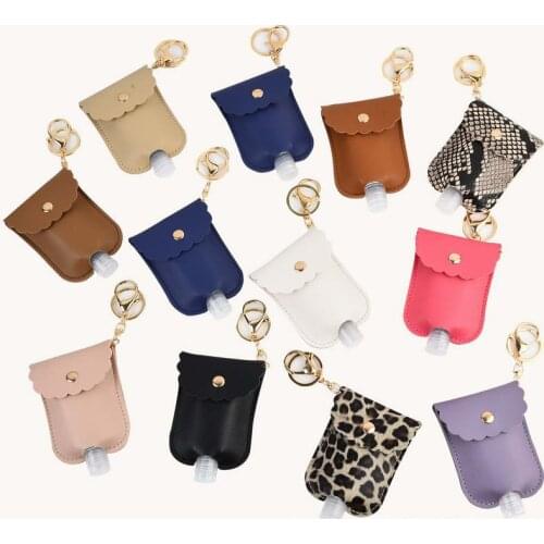 ZWPON 30ml Leopard Leather Sanitizer Holder Keychain Portable Squeeze Bottle Empty Leakproof Hand Sanitizer Keychain Holder Clip