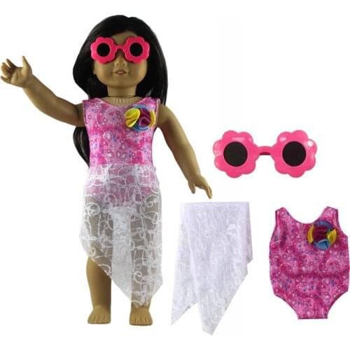 1 Set Doll Clothes+1 Pairs of Sun Glasses for 18 inch American Doll Handmade Student Clothes X44