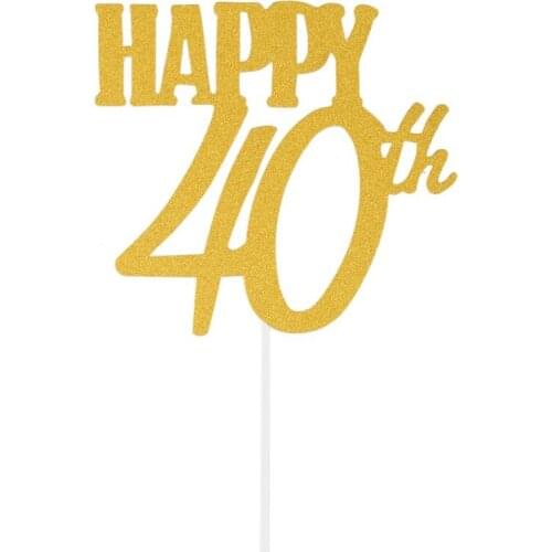 1pc Gold Happy 40th Topper Glitter Silhouette Wedding Cake Topper Wedding/Birthday/Party Cake Topper Cake Decoration