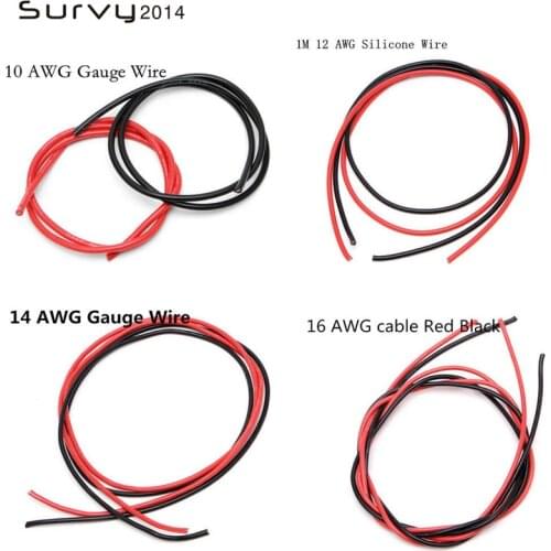 2M Two Wires 10/12/16/18AWG Silicone Wire SR Wire Flexible Stranded Copper Electrical Cables 1M black+1M diy electronics