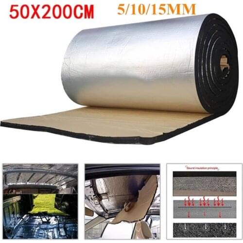 50x200cm 5/10/15mm Car Sound Deadener Mat Noise Bonnet Heat Insulation Deadening for Hood Engine Sticker Firewall