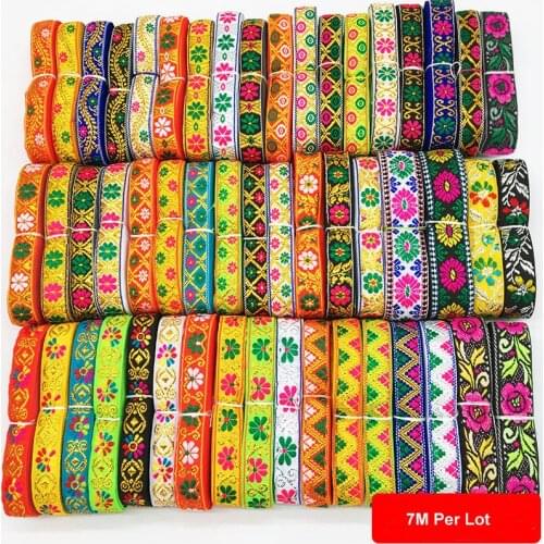 7M/Lot 2.2cm Multicolor Braided Lace Trim Ribbon for Home Party Decoration DIY Clothes Sewing Accessories Lace Fabric HB20