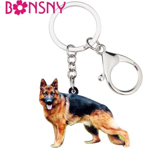Bonsny Acrylic German Shepherd Dog Key Chain Keychain Ring Fashion Animal Jewelry For Women Girls Pet Lovers Car Bag Charms Gift