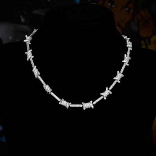 Hip Hop AAA+ Cubic Zirconia Bling Iced Out Stick Link Chain Necklaces for Men Personality Rapper Jewelry Gold Silver Color