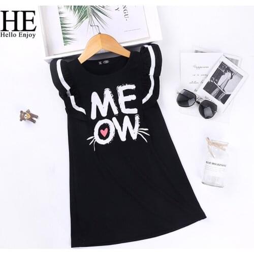 HE Hello Enjoy Girls Casual Straight Dresses Kids Baby Spring Summer Letter Print Vestidos Children Costumes Fashion Outfit 2021