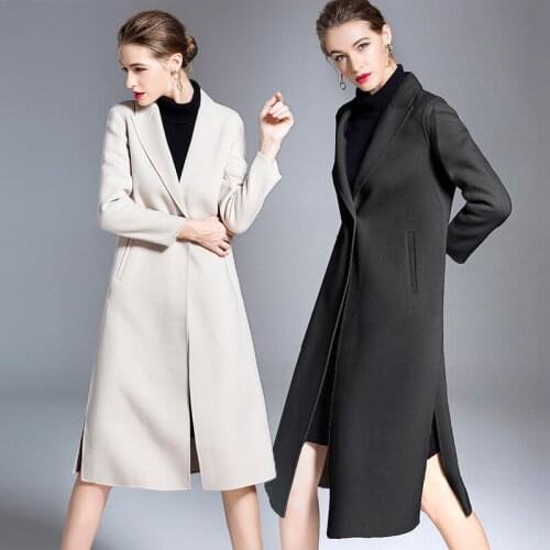 Long woolen blends cashmere coats for women 2019 autumn winter ladies jackets plus size overcoat white grey casual slim