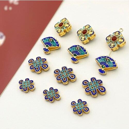 Chinese style enamel jewelry material diy straight hole Chinese knot fan bracelet ornaments antique accessories