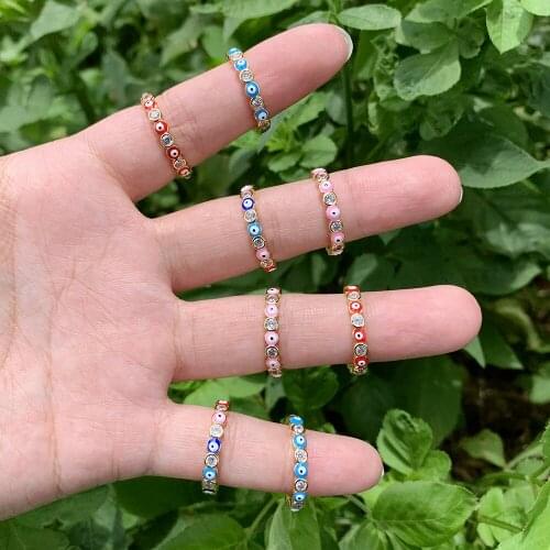 European Fashion Bridal Jewelry Gold Plating Evil Eyes Rings Crystal Rainbow Oil Drip Eye Ring For Girl