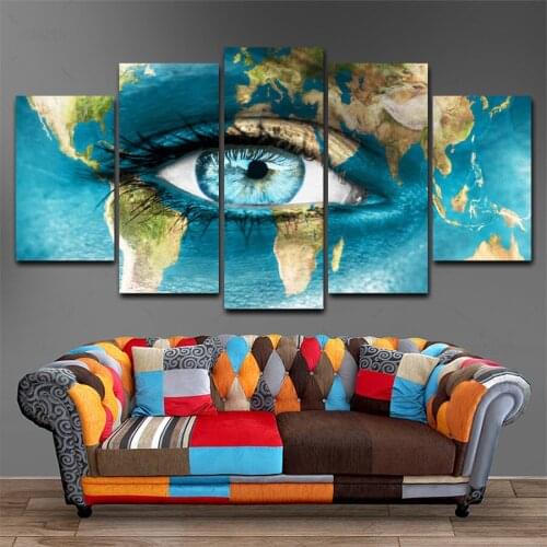 HD Printed 5 Piece Canvas Art Eye Map painting Canvas Print Wall Pictures for Living Room Home Decor Free Shipping HG-251
