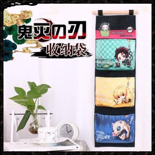 Demon Slayer Kimetsu No Yaiba Kamado Nezuko Kamado Tanjirou Hashibira Inosuke Cosplay Canvas Three-layer hanging storage bag