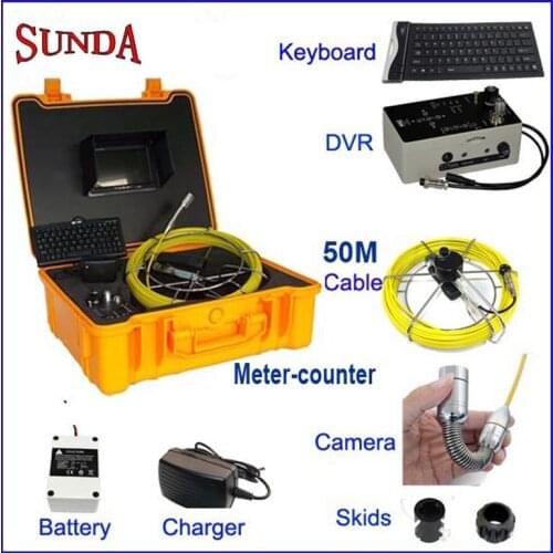 Professional Full set drain pipe inspection camera dvr video recording keyboard meter counter 12pcs led lights 23mm head camera