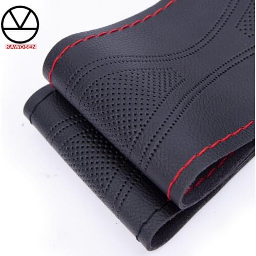 KAWOSEN 15"/38cm Faux Leather Car Steering Wheel Cover Anti-slip Steering-Wheel Braid Stitch On Wrap With Needle & Thread SWCH13