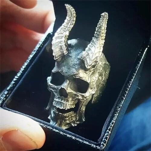 Vintage Stainless Steel Mens Ring Gothic Demon Satan Skull Rings Domineering Fashion Jewelry Gift For Cycling
