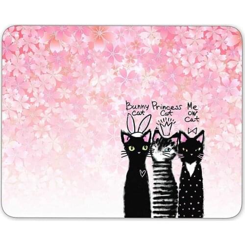 Qien BaiSei Spring Pink Cherry Blossoms Background And Cute Cats Mouse Pad--Applies To Games Home, School,Office Mouse Pad